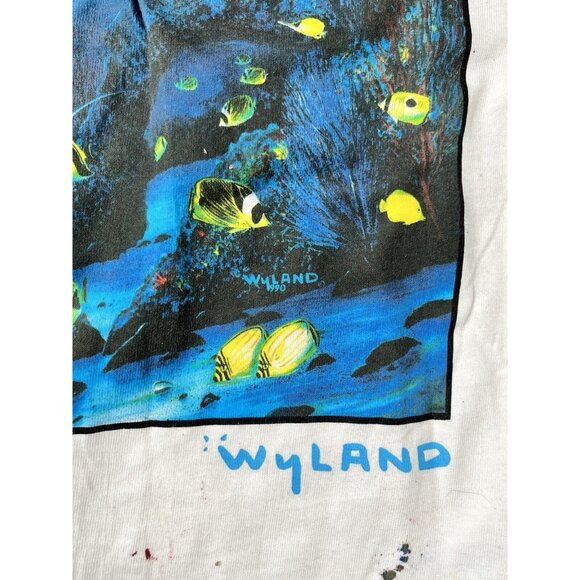 1990 Wyland Studios Kissing Dolphins Men's T-Shirt Hand Signed Painted Large VTG - Picture 7 of 12